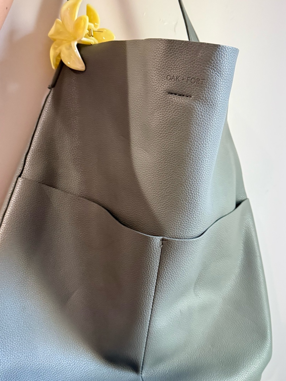 OAK + FORT Pebbled Gray Tote, yellow clip not included